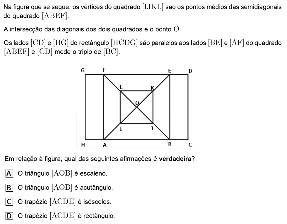 Exercício de escolha múltipla com origem no exame nacional de matemática do 9º ano, publicado em 2008, 1ª fase.