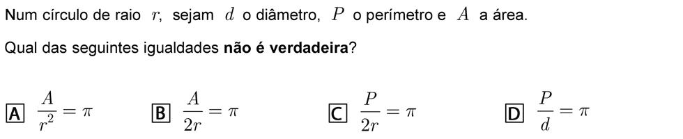 Exercício de escolha múltipla com origem no exame nacional de matemática do 9º ano, publicado em 2008, 2ª fase.