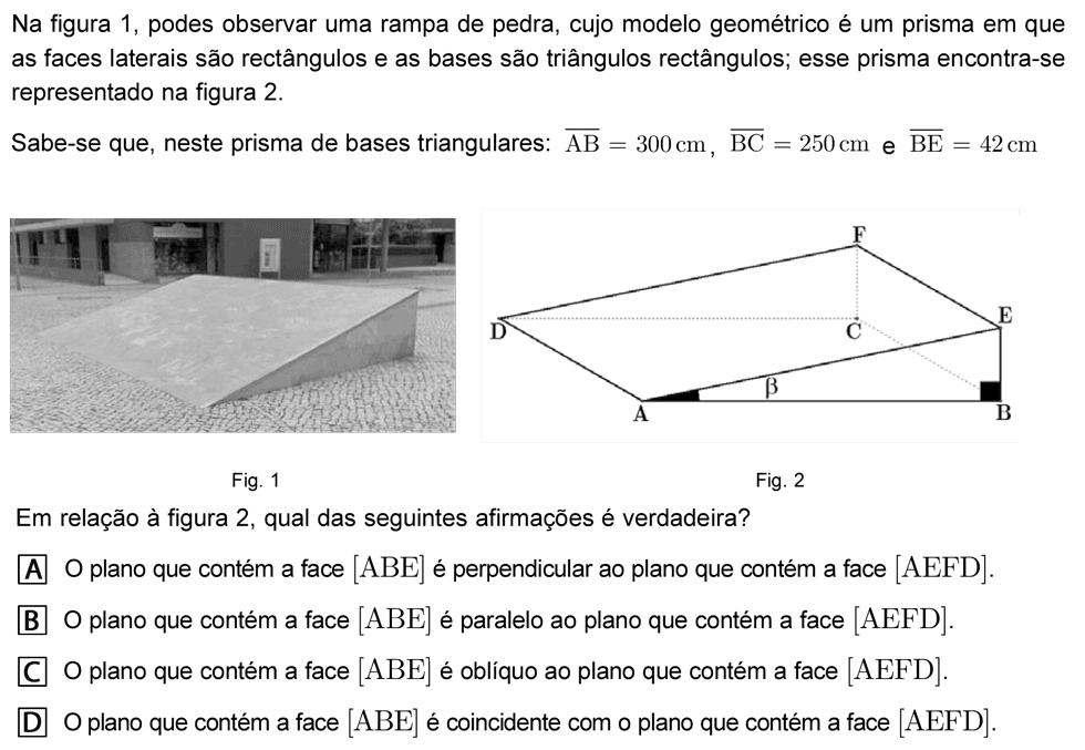 Exercício de escolha múltipla com origem no exame nacional de matemática do 9º ano, publicado em 2008, 2ª fase.