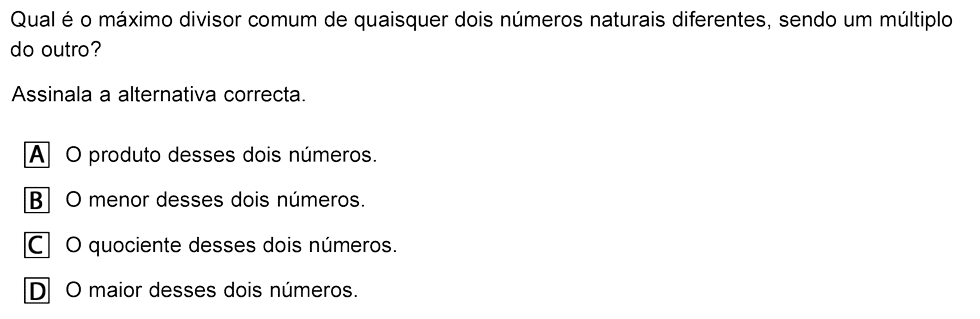 Exercício de escolha múltipla com origem no exame nacional de matemática do 9º ano, publicado em 2009, 2ª fase.