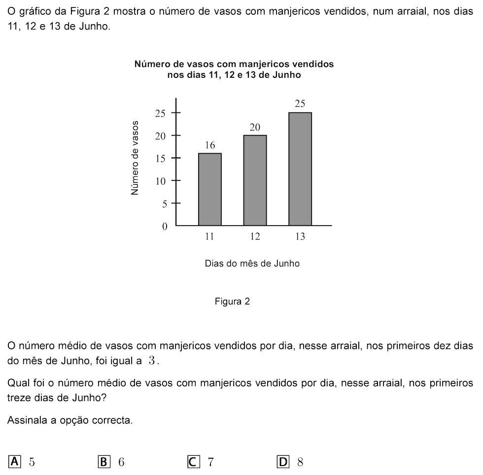 Exercício de escolha múltipla com origem no exame nacional de matemática do 9º ano, publicado em 2010, 1ª fase.
