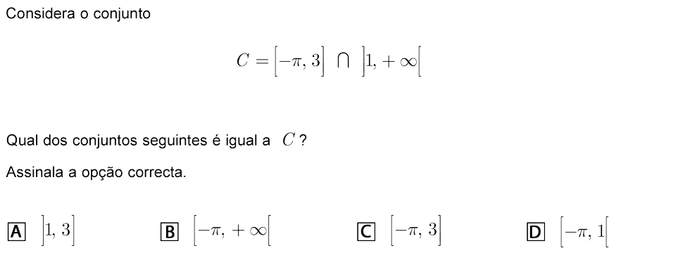 Exercício de escolha múltipla com origem no exame nacional de matemática do 9º ano, publicado em 2010, 1ª fase.