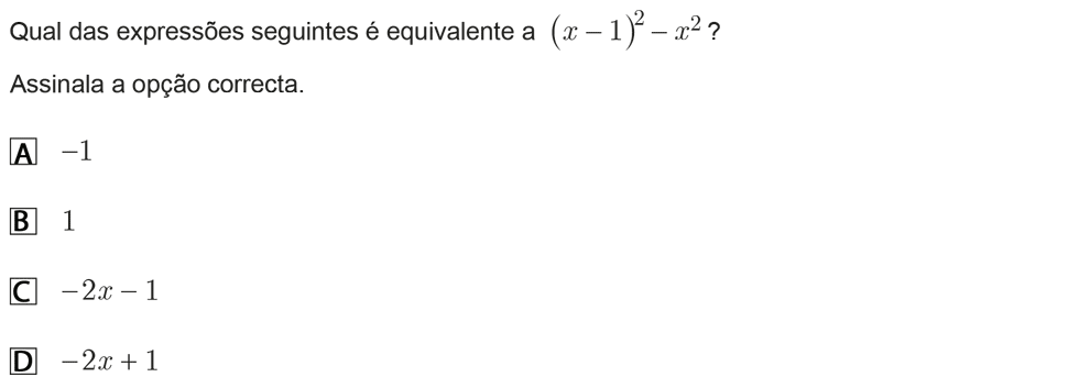 Exercício de escolha múltipla com origem no exame nacional de matemática do 9º ano, publicado em 2011, 1ª fase.