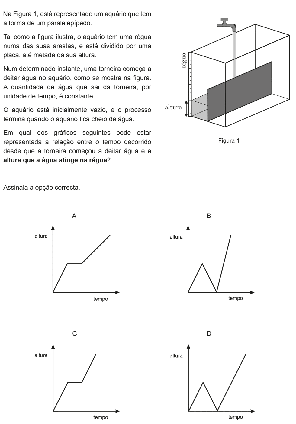 Exercício de escolha múltipla com origem no exame nacional de matemática do 9º ano, publicado em 2011, 1ª fase.