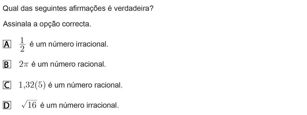 Exercício de escolha múltipla com origem no exame nacional de matemática do 9º ano, publicado em 2011, 3ª fase.