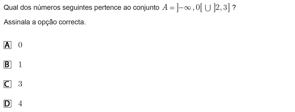 Exercício de escolha múltipla com origem no exame nacional de matemática do 9º ano, publicado em 2011, 3ª fase.
