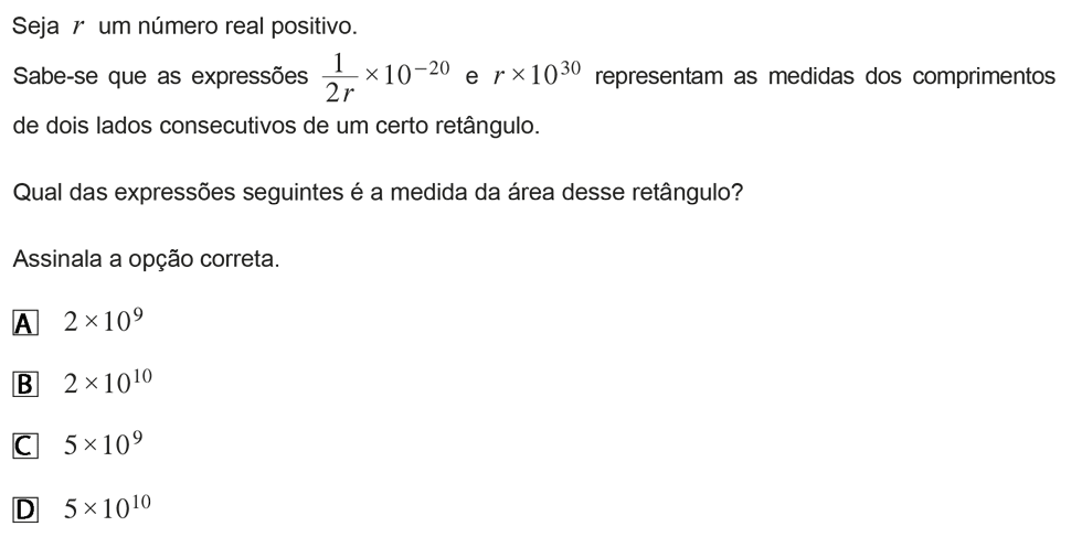 Exercício de escolha múltipla com origem no exame nacional de matemática do 9º ano, publicado em 2012, 2ª fase.