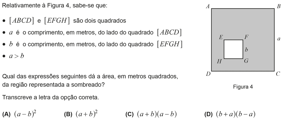 Exercício de escolha múltipla com origem no exame nacional de matemática do 9º ano, publicado em 2013, 1ª fase.