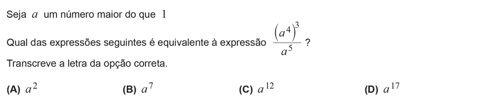 Exercício de escolha múltipla com origem no exame nacional de matemática do 9º ano, publicado em 2013, 2ª fase.