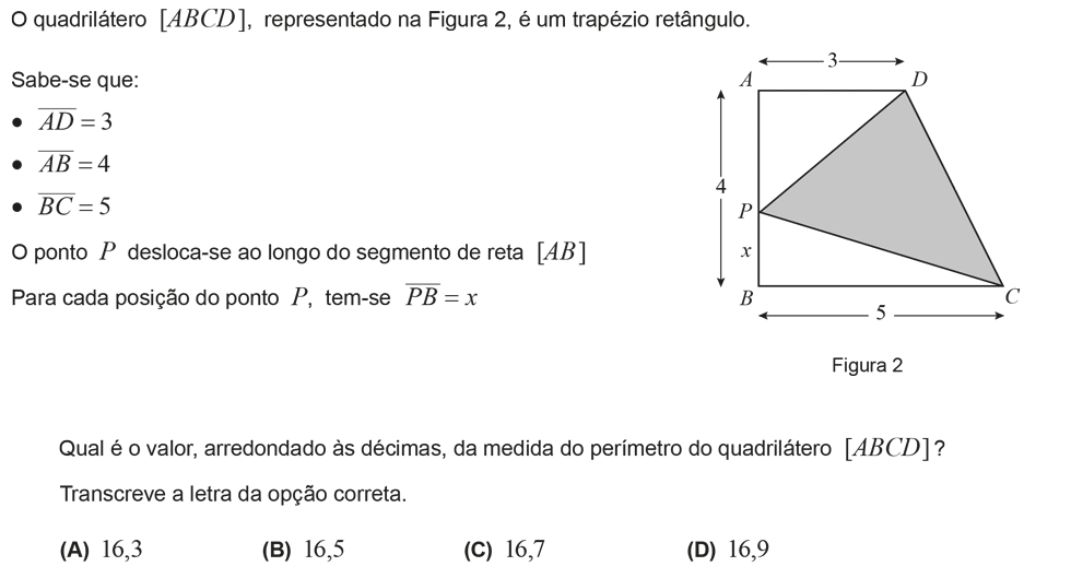 Exercício de escolha múltipla com origem no exame nacional de matemática do 9º ano, publicado em 2013, 2ª fase.