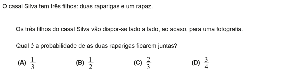 Exercício de escolha múltipla com origem no exame nacional de matemática do 9º ano, publicado em 2014, 1ª fase.