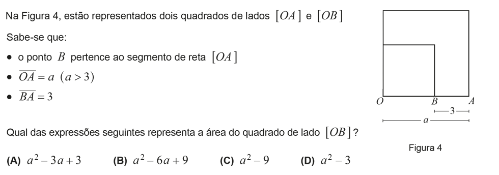 Exercício de escolha múltipla com origem no exame nacional de matemática do 9º ano, publicado em 2014, 1ª fase.