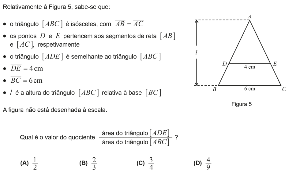 Exercício de escolha múltipla com origem no exame nacional de matemática do 9º ano, publicado em 2014, 1ª fase.