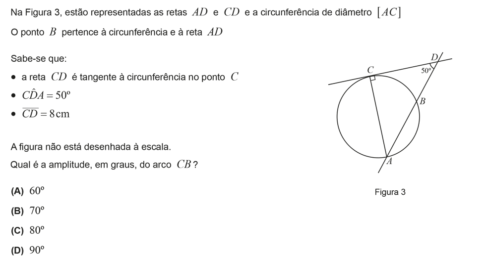 Exercício de escolha múltipla com origem no exame nacional de matemática do 9º ano, publicado em 2014, 2ª fase.
