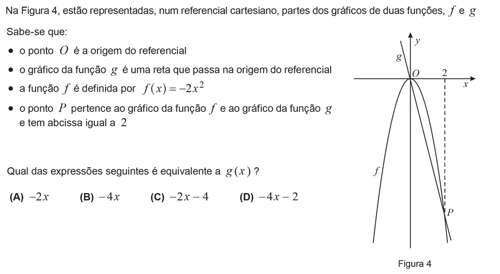 Exercício de escolha múltipla com origem no exame nacional de matemática do 9º ano, publicado em 2014, 2ª fase.