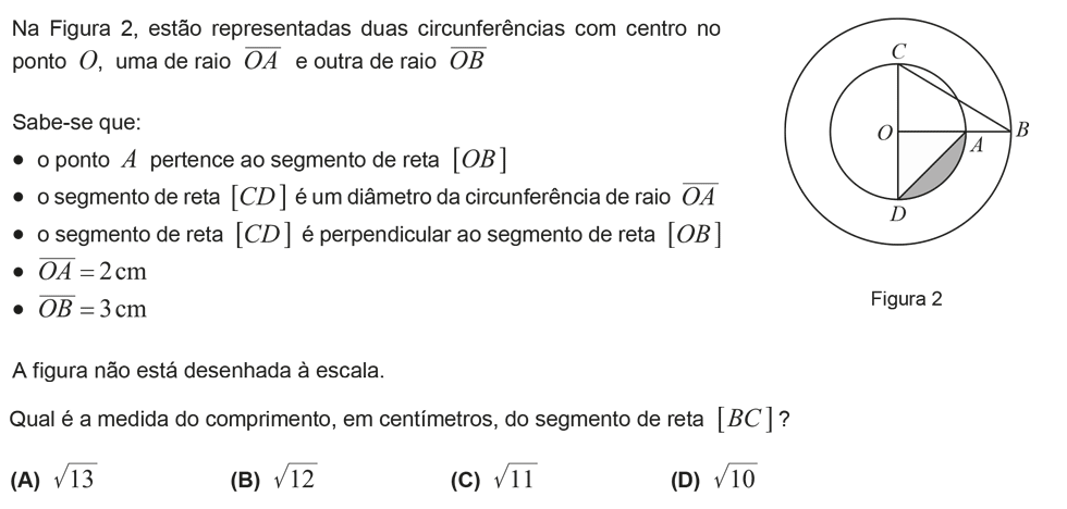 Exercício de escolha múltipla com origem no exame nacional de matemática do 9º ano, publicado em 2014, 2ª fase.