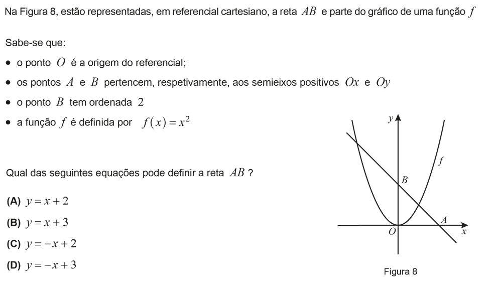 Exercício de escolha múltipla com origem no exame nacional de matemática do 9º ano, publicado em 2015, 2ª fase.
