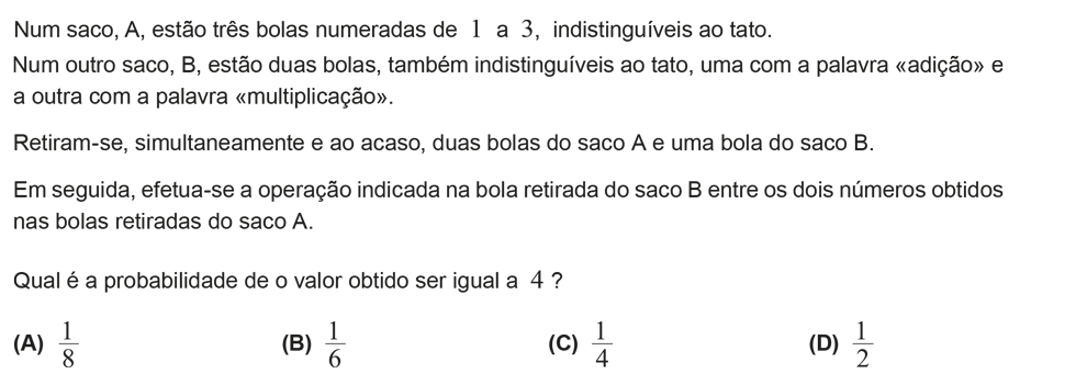 Exercício de escolha múltipla com origem no exame nacional de matemática do 9º ano, publicado em 2016, 2ª fase.