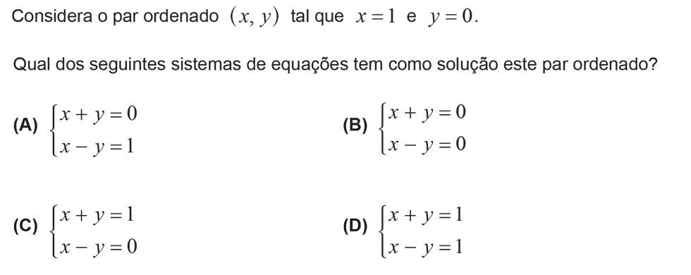 Exercício de escolha múltipla com origem no exame nacional de matemática do 9º ano, publicado em 2016, 2ª fase.