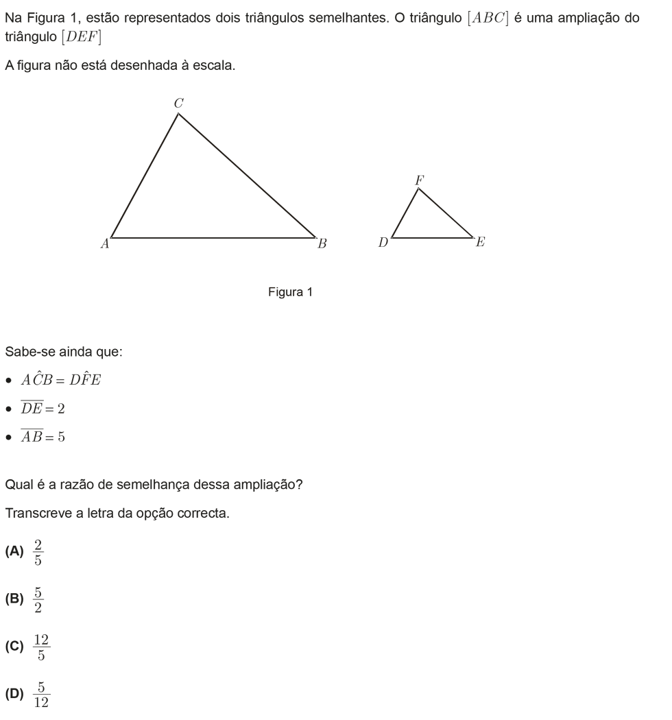 Exercício de escolha múltipla com origem no teste intermédio de matemática do 9º ano, publicado em 2011-05-17.