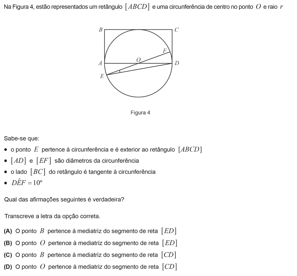 Exercício de escolha múltipla com origem no teste intermédio de matemática do 9º ano, publicado em 2012-05-10.