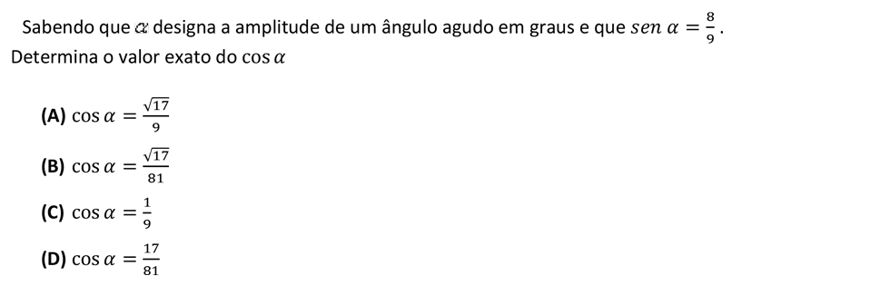 Exercício de escolha múltipla de matemática publicado em 2014