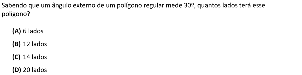 Exercício de escolha múltipla de matemática publicado em 2014