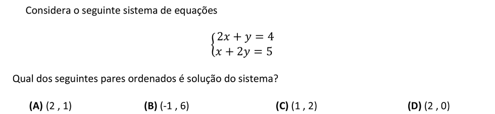 Exercício de escolha múltipla de matemática publicado em 2014