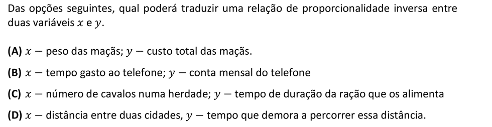 Exercício de escolha múltipla de matemática publicado em 2014