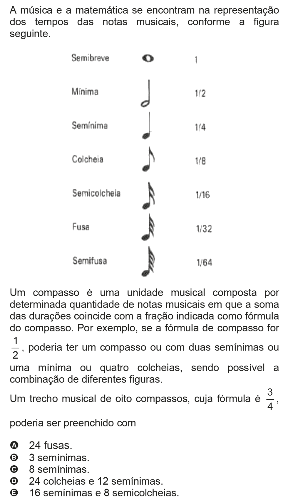 Exercício de escolha múltipla de matemática do ENEM de 2009