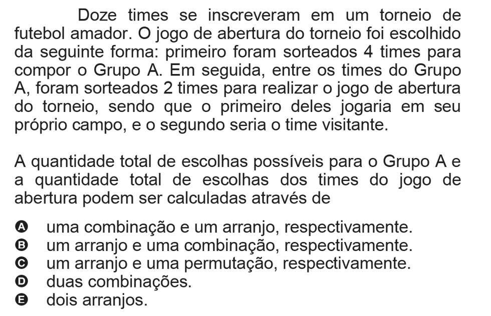 Exercício de escolha múltipla de matemática do ENEM de 2009
