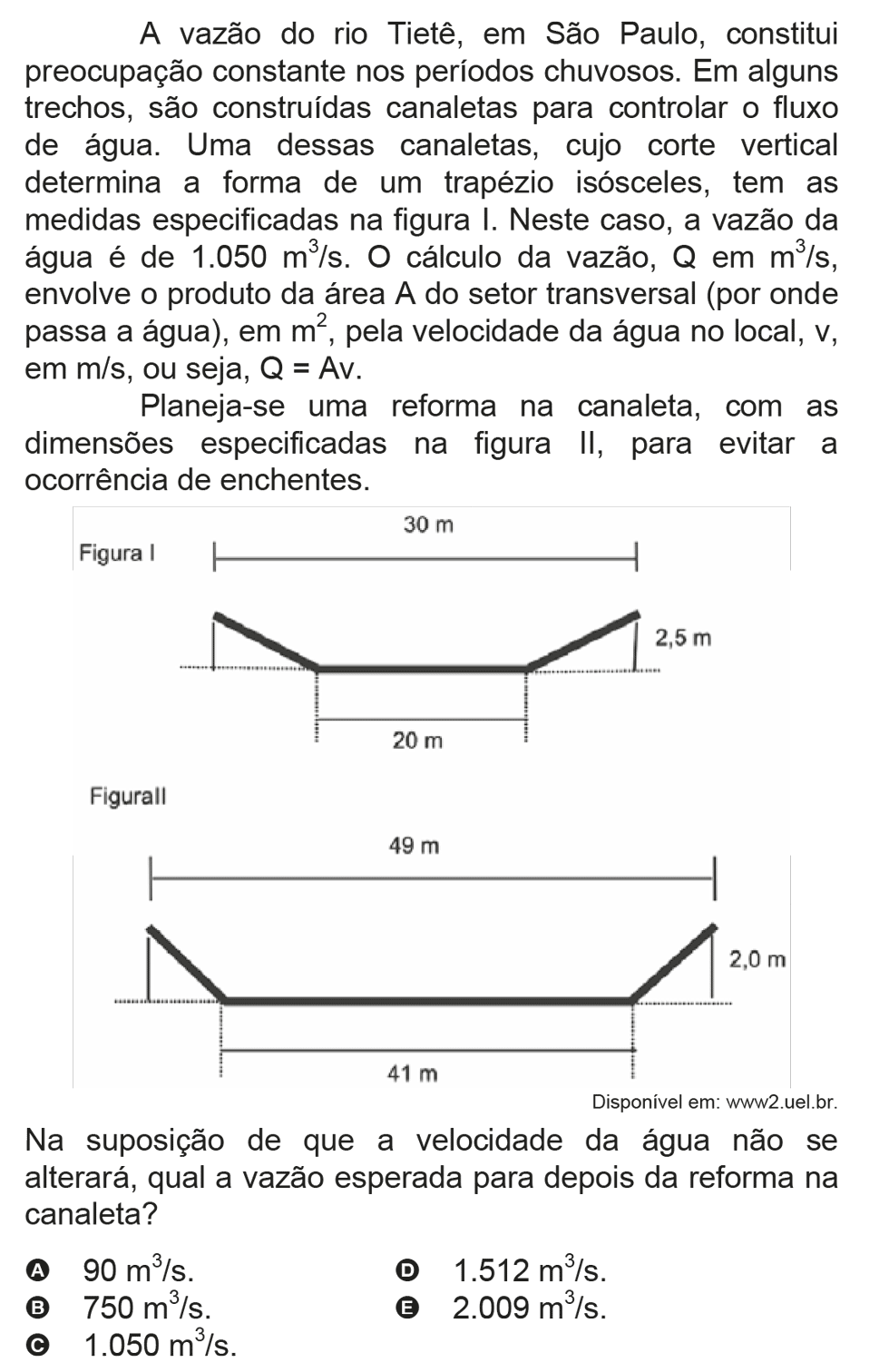 Exercício de escolha múltipla de matemática do ENEM de 2009