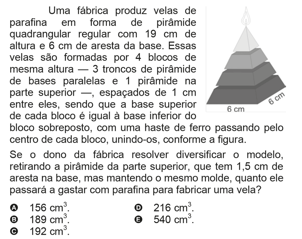 Exercício de escolha múltipla de matemática do ENEM de 2009