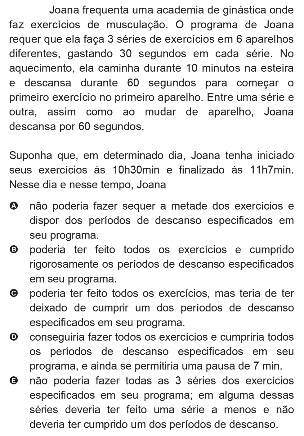 Exercício de escolha múltipla de matemática do ENEM de 2009