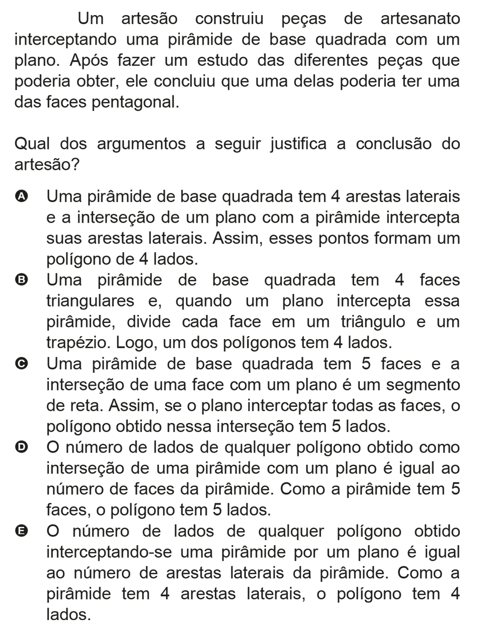 Exercício de escolha múltipla de matemática do ENEM de 2009