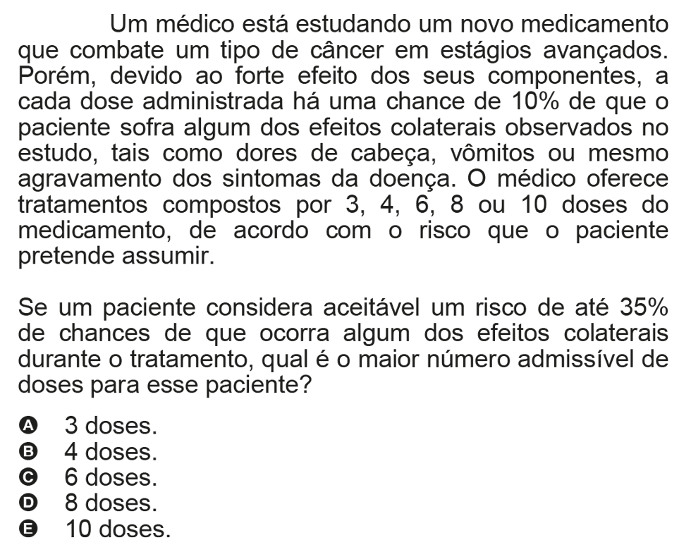 Exercício de escolha múltipla de matemática do ENEM de 2009