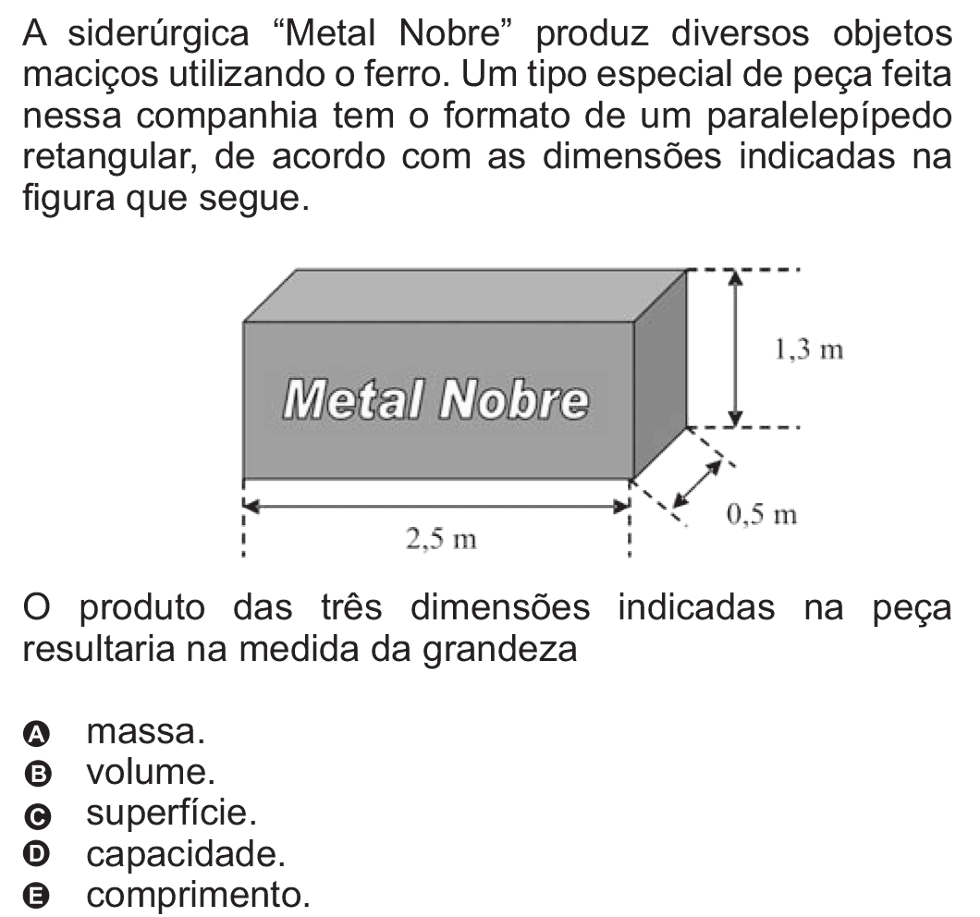 Exercício de escolha múltipla de matemática do ENEM de 2010