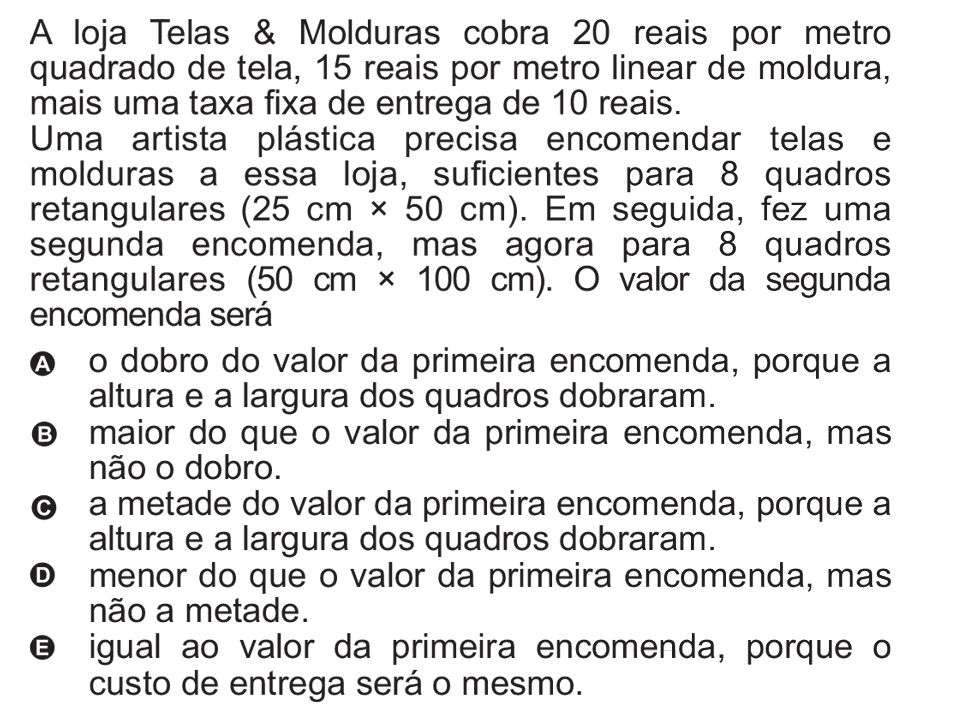 Exercício de escolha múltipla de matemática do ENEM de 2010