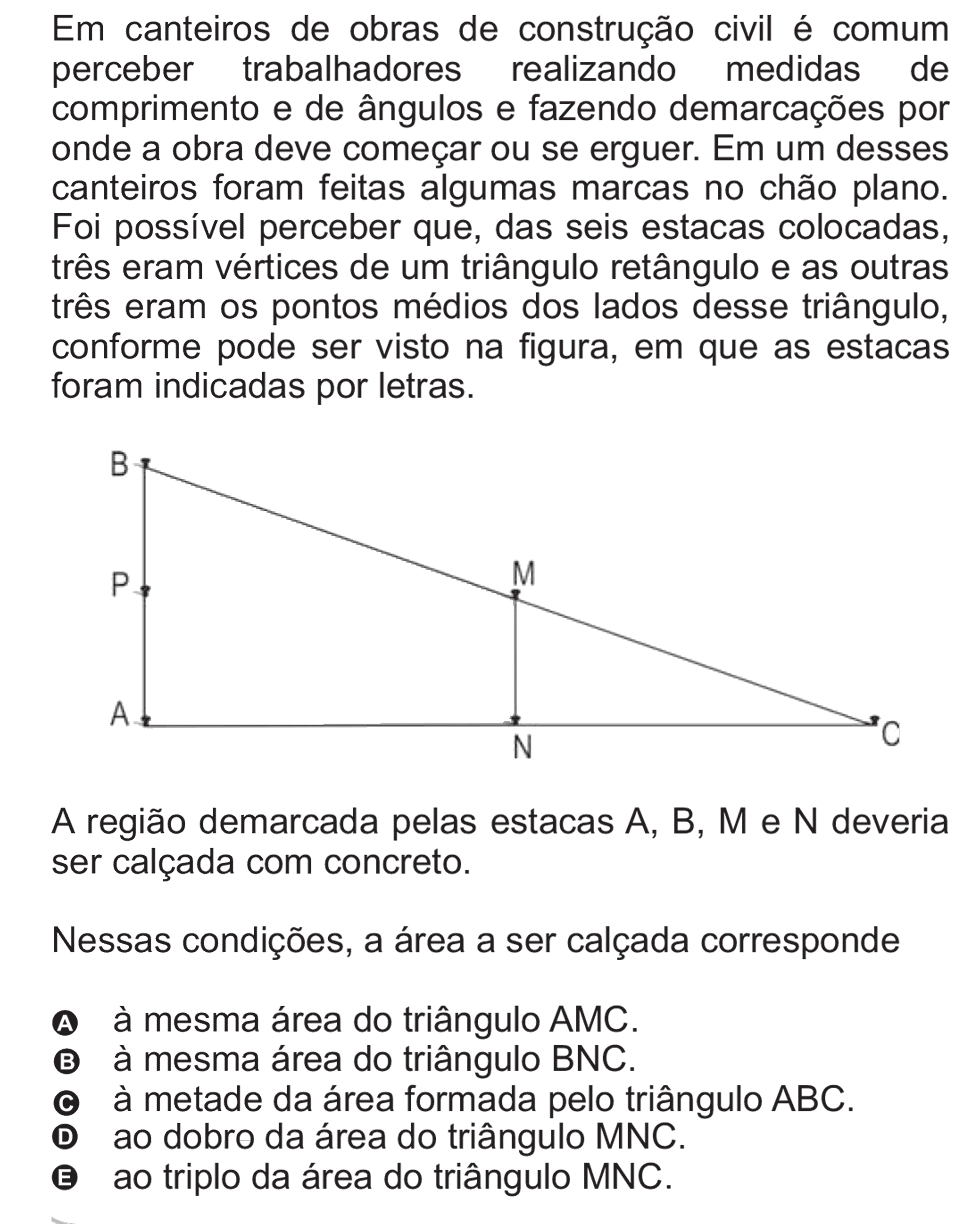 Exercício de escolha múltipla de matemática do ENEM de 2010