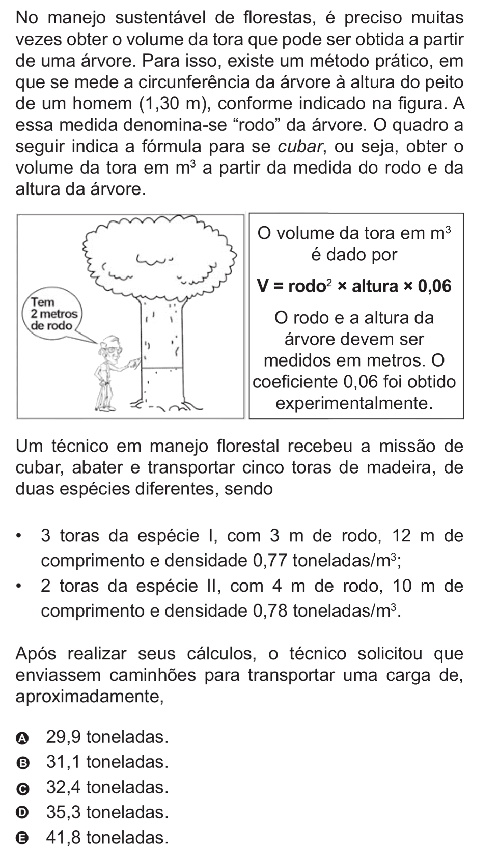Exercício de escolha múltipla de matemática do ENEM de 2010