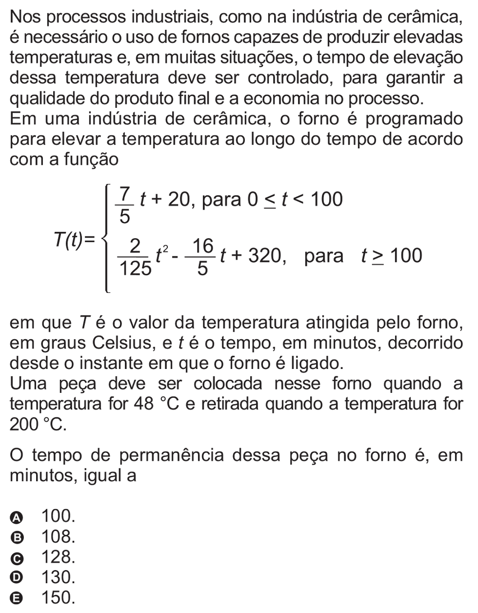 Exercício de escolha múltipla de matemática do ENEM de 2010