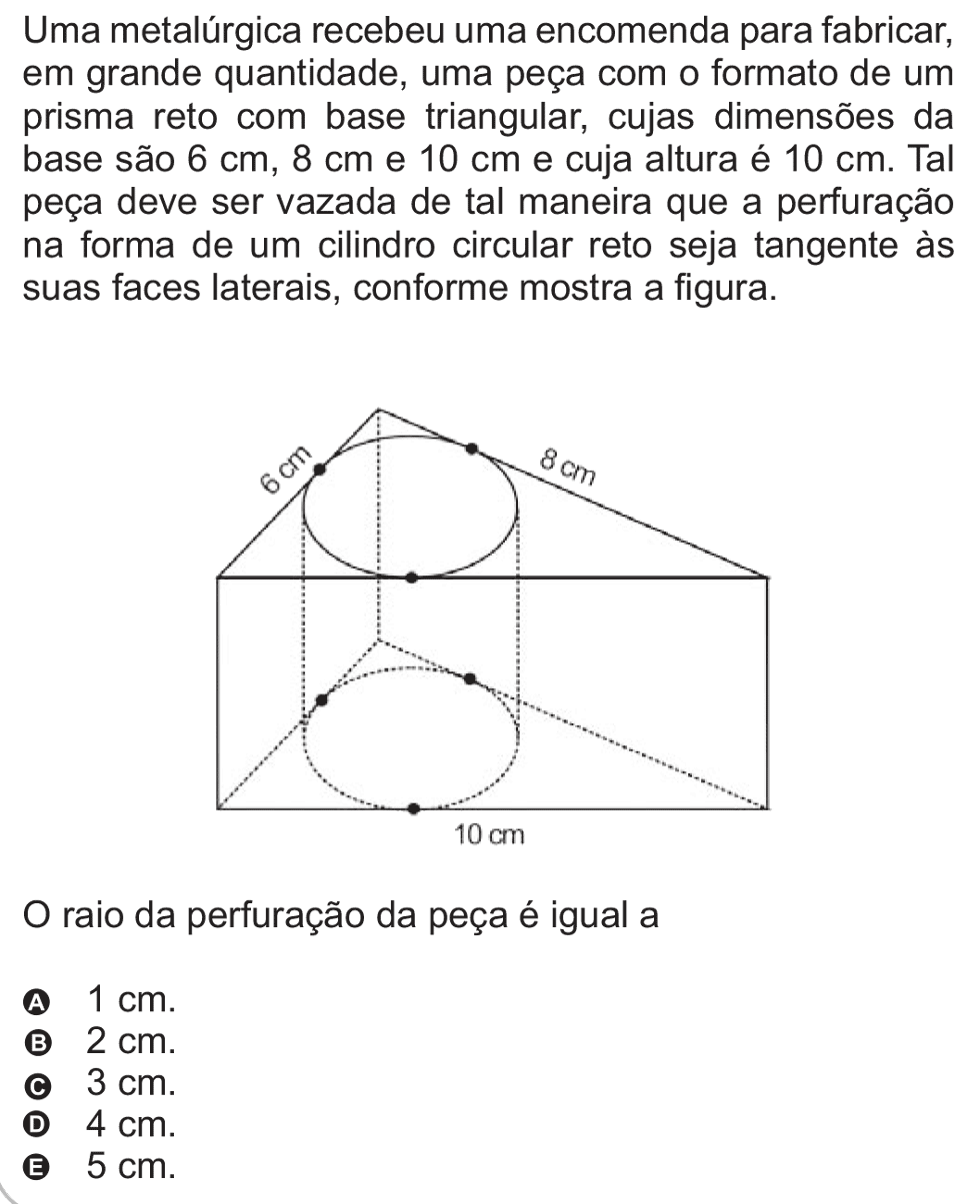 Exercício de escolha múltipla de matemática do ENEM de 2010