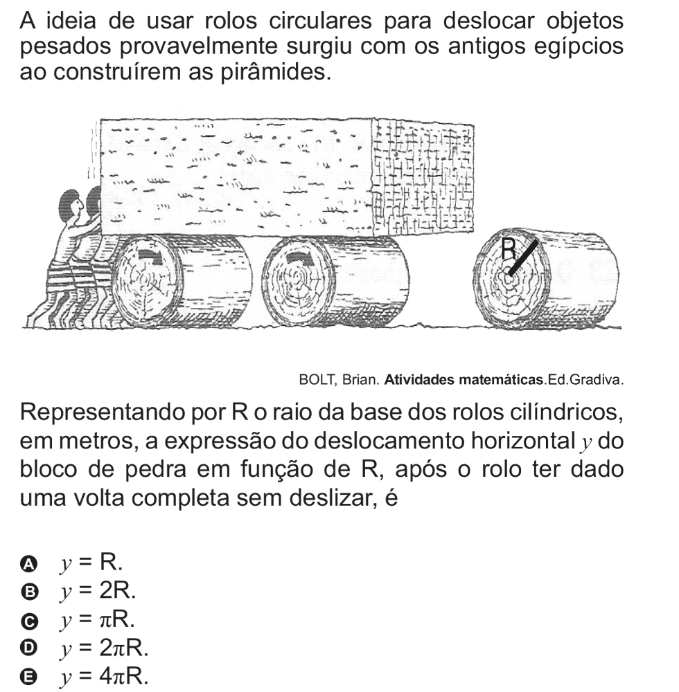 Exercício de escolha múltipla de matemática do ENEM de 2010