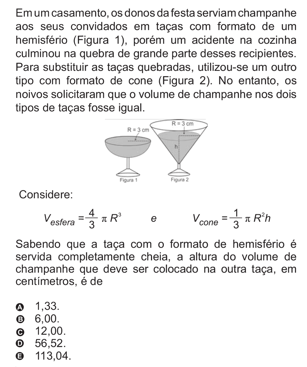 Exercício de escolha múltipla de matemática do ENEM de 2010