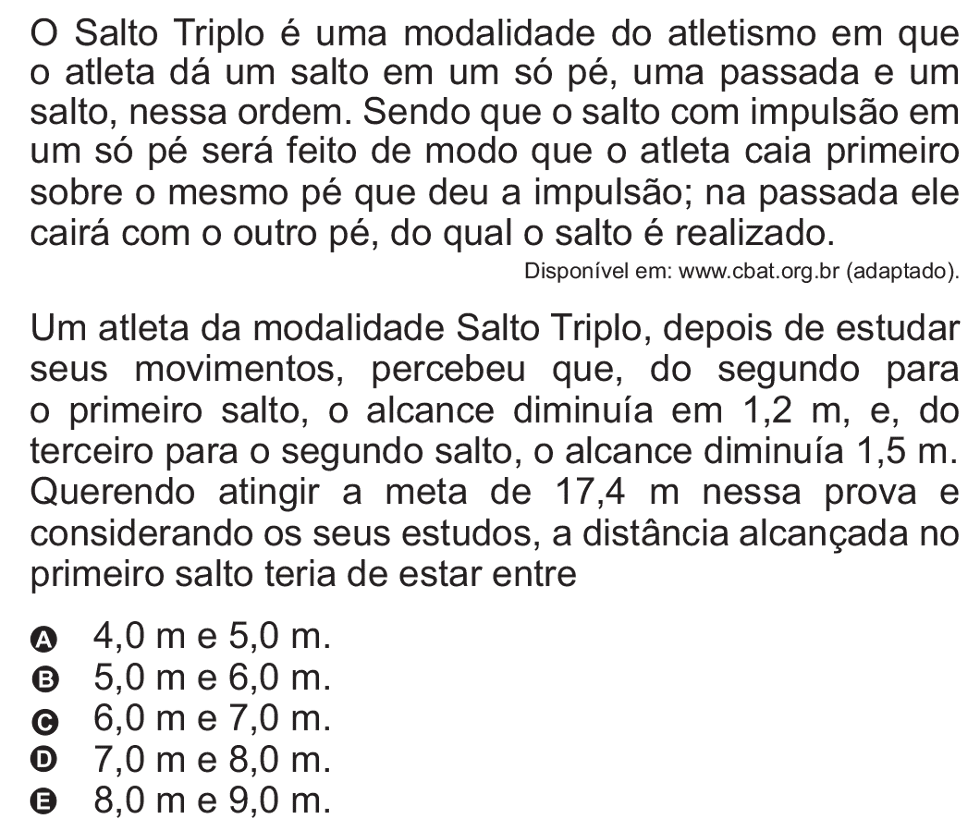 Exercício de escolha múltipla de matemática do ENEM de 2010