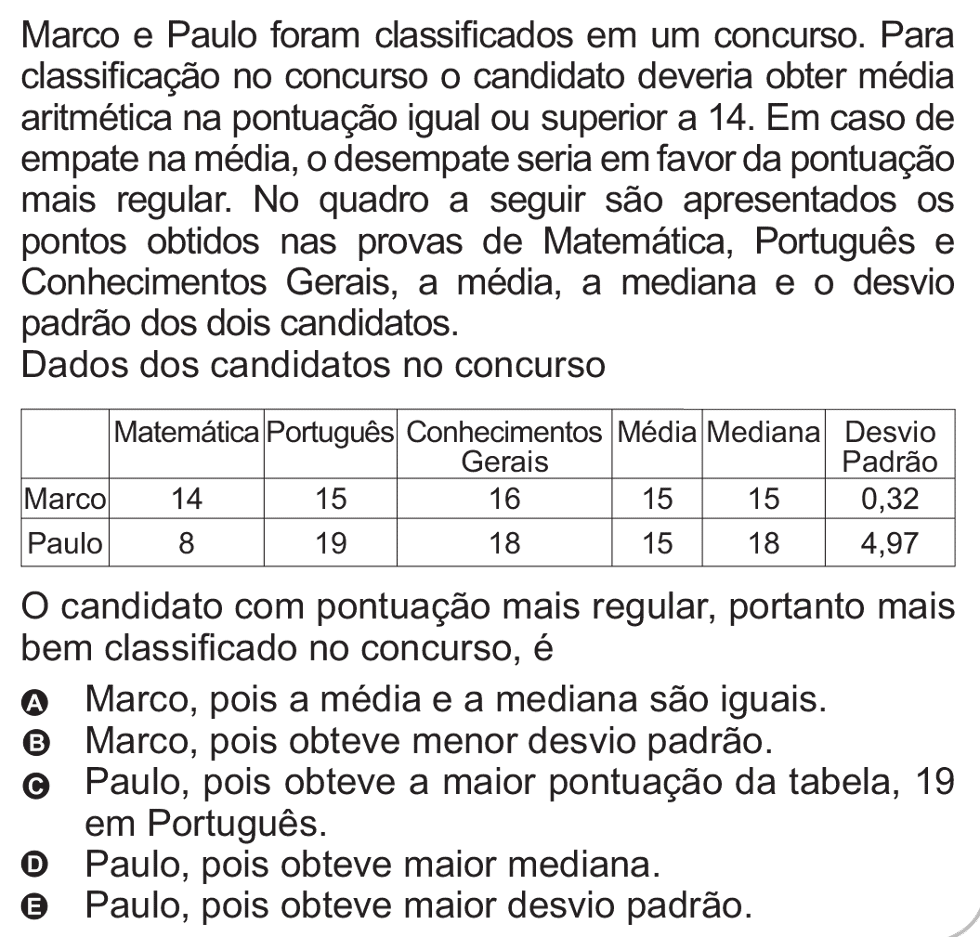 Exercício de escolha múltipla de matemática do ENEM de 2010