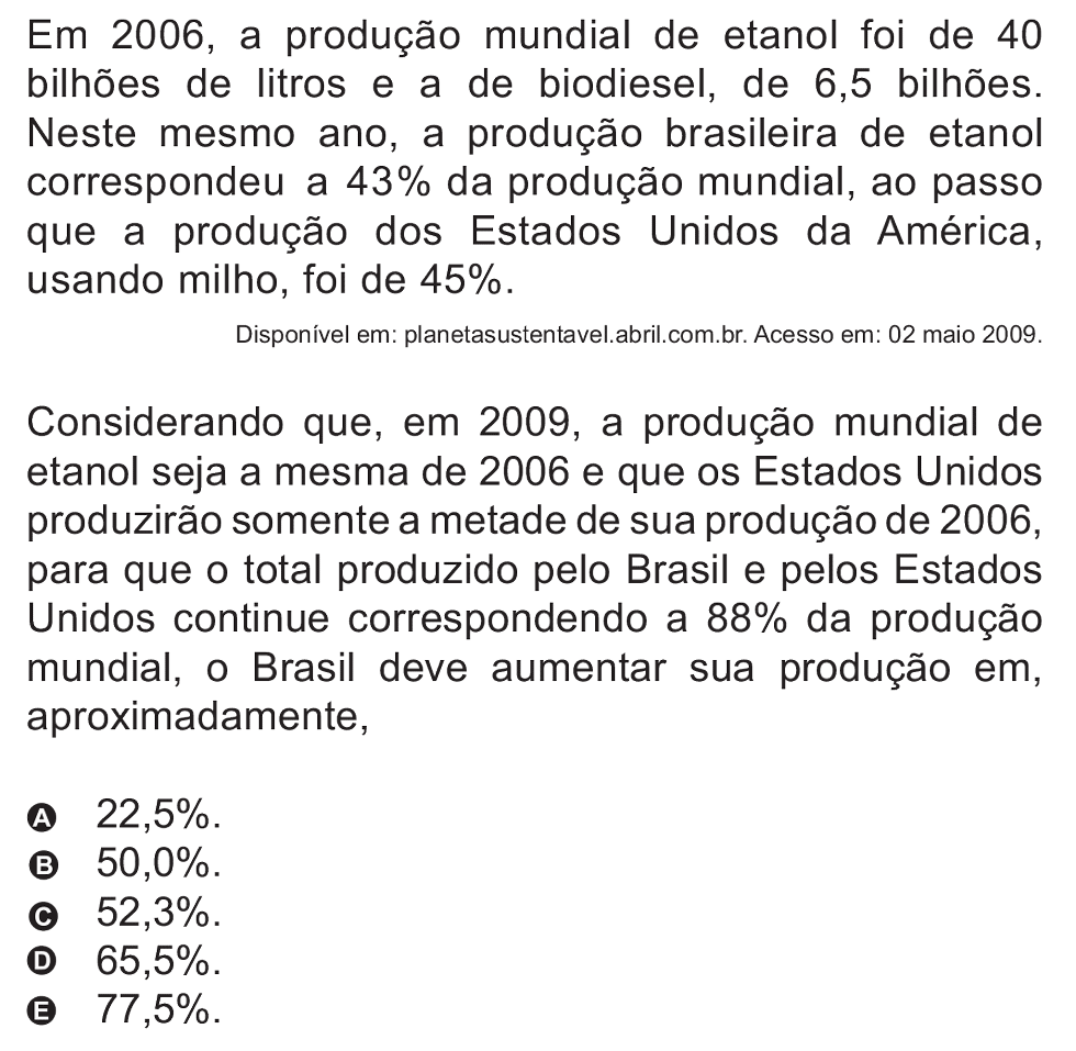 Exercício de escolha múltipla de matemática do ENEM de 2010