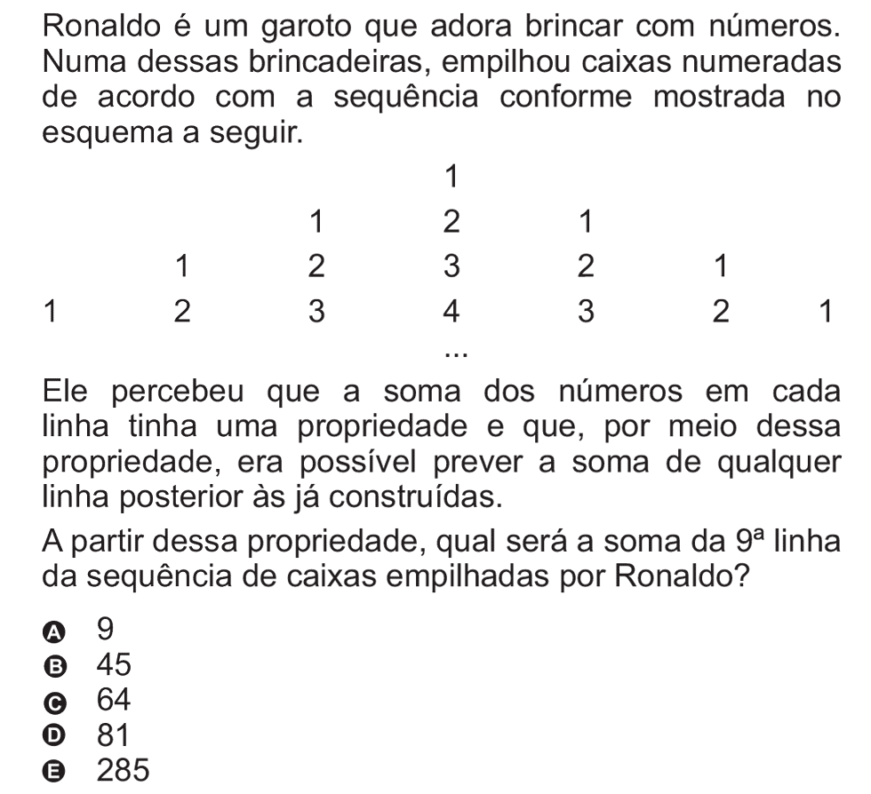 Exercício de escolha múltipla de matemática do ENEM de 2010