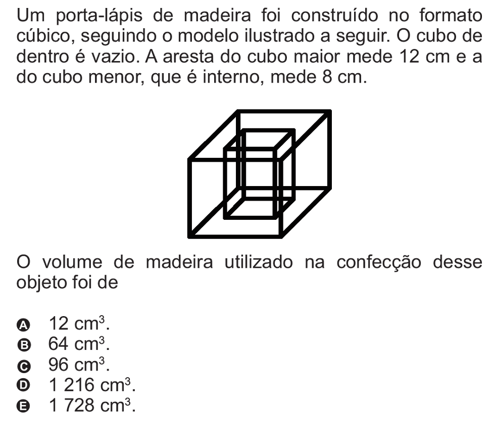 Exercício de escolha múltipla de matemática do ENEM de 2010